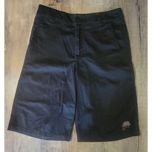 Metal Mulisha Mens 30 Black Chino‎ Skull Logo Flat Front Shorts 12" Inseam